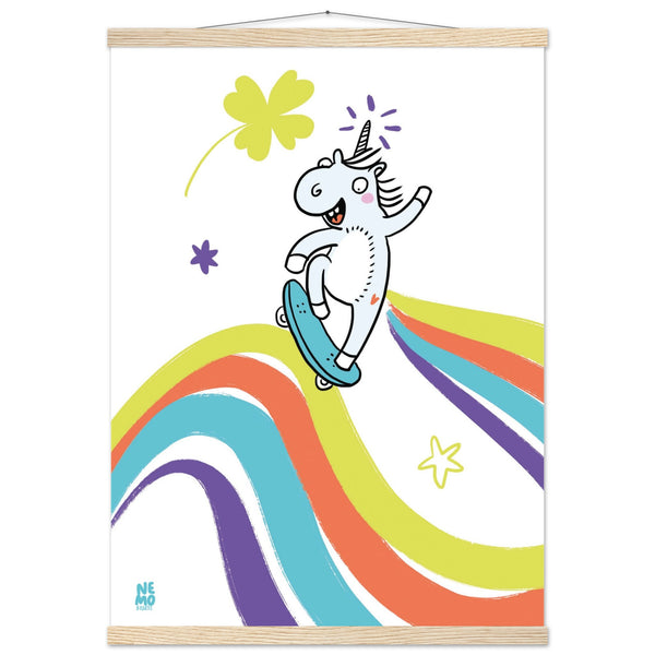 "Lucky Unicorn" Poster mit Holzaufhänger (FSC zertifiziert)